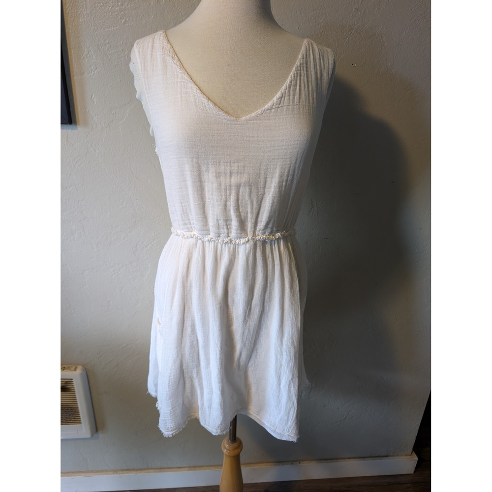 Linen White Romantic Boho‎ Feminine Dress Velvet womens size Small